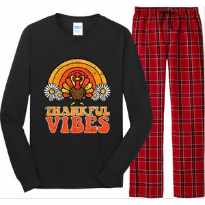 Thankful Vibes Turkey Rainbow Retro Thanksgiving Long Sleeve Pajama Set