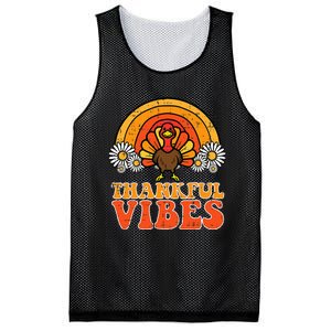 Thankful Vibes Turkey Rainbow Retro Thanksgiving Mesh Reversible Basketball Jersey Tank