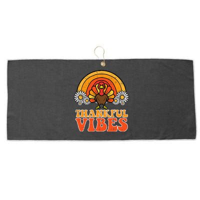 Thankful Vibes Turkey Rainbow Retro Thanksgiving Large Microfiber Waffle Golf Towel