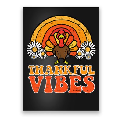 Thankful Vibes Turkey Rainbow Retro Thanksgiving Poster