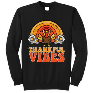 Thankful Vibes Turkey Rainbow Retro Thanksgiving Tall Sweatshirt