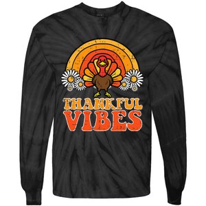 Thankful Vibes Turkey Rainbow Retro Thanksgiving Tie-Dye Long Sleeve Shirt