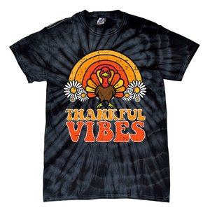 Thankful Vibes Turkey Rainbow Retro Thanksgiving Tie-Dye T-Shirt