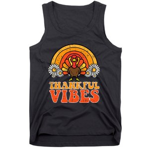 Thankful Vibes Turkey Rainbow Retro Thanksgiving Tank Top