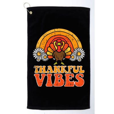 Thankful Vibes Turkey Rainbow Retro Thanksgiving Platinum Collection Golf Towel