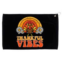 Thankful Vibes Turkey Rainbow Retro Thanksgiving Grommeted Golf Towel