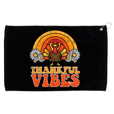 Thankful Vibes Turkey Rainbow Retro Thanksgiving Grommeted Golf Towel