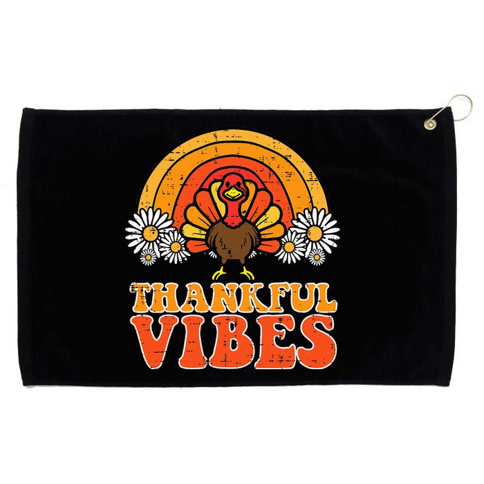 Thankful Vibes Turkey Rainbow Retro Thanksgiving Grommeted Golf Towel