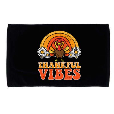 Thankful Vibes Turkey Rainbow Retro Thanksgiving Microfiber Hand Towel