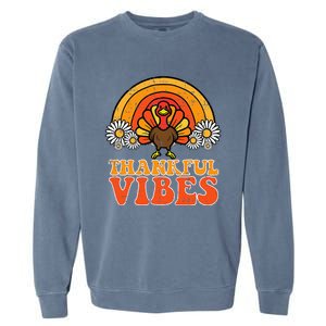 Thankful Vibes Turkey Rainbow Retro Thanksgiving Garment-Dyed Sweatshirt