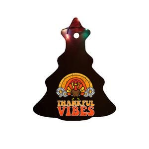 Thankful Vibes Turkey Rainbow Retro Thanksgiving Ceramic Tree Ornament