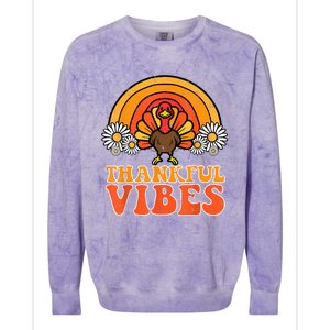 Thankful Vibes Turkey Rainbow Funny Retro Thanksgiving Women Colorblast Crewneck Sweatshirt