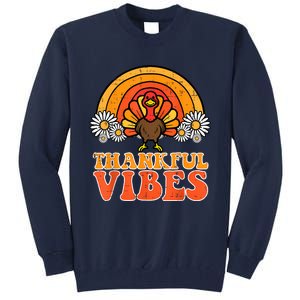 Thankful Vibes Turkey Rainbow Funny Retro Thanksgiving Women Tall Sweatshirt