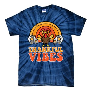 Thankful Vibes Turkey Rainbow Funny Retro Thanksgiving Women Tie-Dye T-Shirt