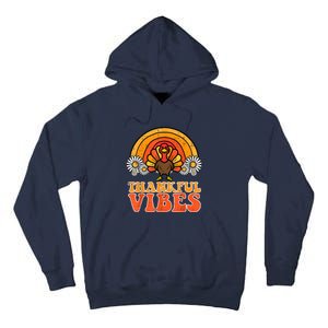 Thankful Vibes Turkey Rainbow Funny Retro Thanksgiving Women Tall Hoodie