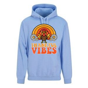 Thankful Vibes Turkey Rainbow Funny Retro Thanksgiving Women Unisex Surf Hoodie