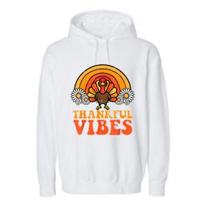 Thankful Vibes Turkey Rainbow Funny Retro Thanksgiving Women Garment-Dyed Fleece Hoodie