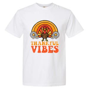 Thankful Vibes Turkey Rainbow Funny Retro Thanksgiving Women Garment-Dyed Heavyweight T-Shirt