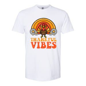 Thankful Vibes Turkey Rainbow Funny Retro Thanksgiving Women Softstyle CVC T-Shirt