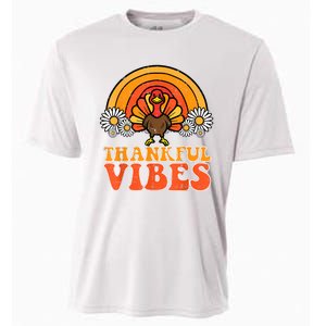 Thankful Vibes Turkey Rainbow Funny Retro Thanksgiving Women Cooling Performance Crew T-Shirt