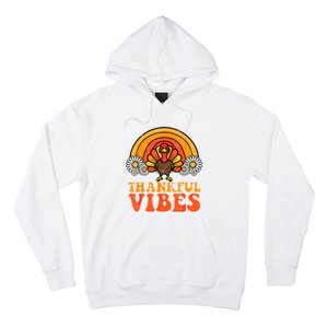 Thankful Vibes Turkey Rainbow Funny Retro Thanksgiving Women Hoodie