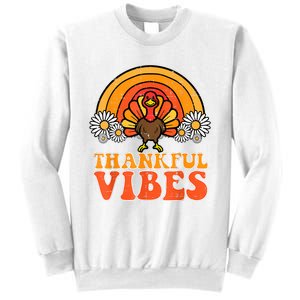 Thankful Vibes Turkey Rainbow Funny Retro Thanksgiving Women Sweatshirt