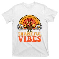 Thankful Vibes Turkey Rainbow Funny Retro Thanksgiving Women T-Shirt