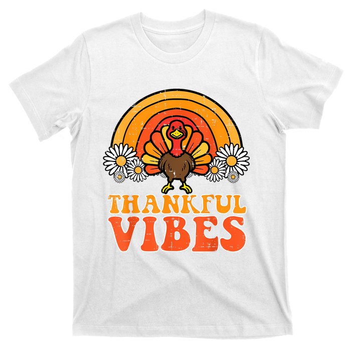 Thankful Vibes Turkey Rainbow Funny Retro Thanksgiving Women T-Shirt