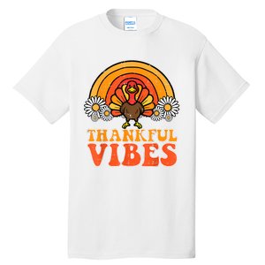 Thankful Vibes Turkey Rainbow Funny Retro Thanksgiving Women Tall T-Shirt