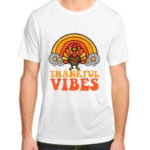 Thankful Vibes Turkey Rainbow Funny Retro Thanksgiving Women Adult ChromaSoft Performance T-Shirt