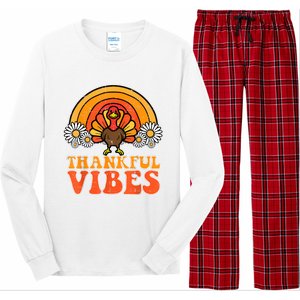 Thankful Vibes Turkey Rainbow Funny Retro Thanksgiving Women Long Sleeve Pajama Set