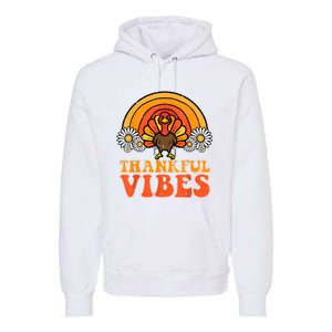 Thankful Vibes Turkey Rainbow Funny Retro Thanksgiving Women Premium Hoodie