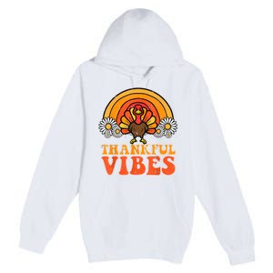 Thankful Vibes Turkey Rainbow Funny Retro Thanksgiving Women Premium Pullover Hoodie