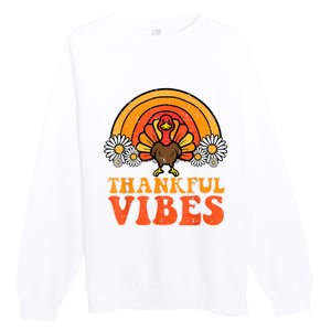 Thankful Vibes Turkey Rainbow Funny Retro Thanksgiving Women Premium Crewneck Sweatshirt