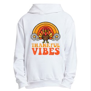 Thankful Vibes Turkey Rainbow Funny Retro Thanksgiving Women Urban Pullover Hoodie