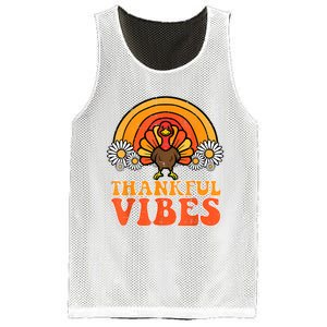 Thankful Vibes Turkey Rainbow Funny Retro Thanksgiving Women Mesh Reversible Basketball Jersey Tank