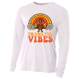 Thankful Vibes Turkey Rainbow Funny Retro Thanksgiving Women Cooling Performance Long Sleeve Crew