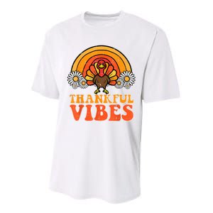 Thankful Vibes Turkey Rainbow Funny Retro Thanksgiving Women Performance Sprint T-Shirt