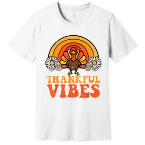 Thankful Vibes Turkey Rainbow Funny Retro Thanksgiving Women Premium T-Shirt