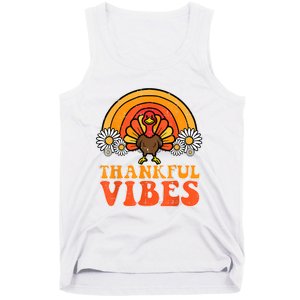 Thankful Vibes Turkey Rainbow Funny Retro Thanksgiving Women Tank Top