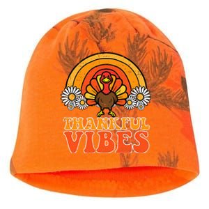 Thankful Vibes Turkey Rainbow Funny Retro Thanksgiving  Kati - Camo Knit Beanie