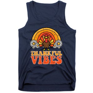 Thankful Vibes Turkey Rainbow Funny Retro Thanksgiving  Tank Top