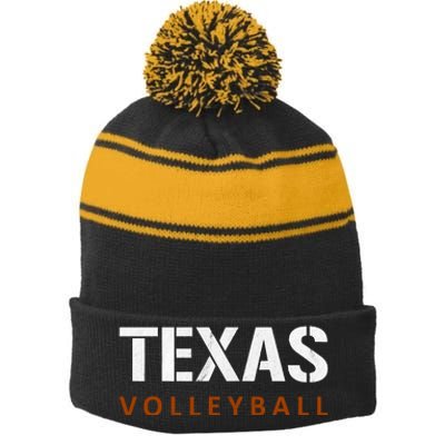 Texas Volleyball Vintage Distressed Stripe Pom Pom Beanie