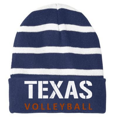 Texas Volleyball Vintage Distressed Striped Beanie with Solid Band