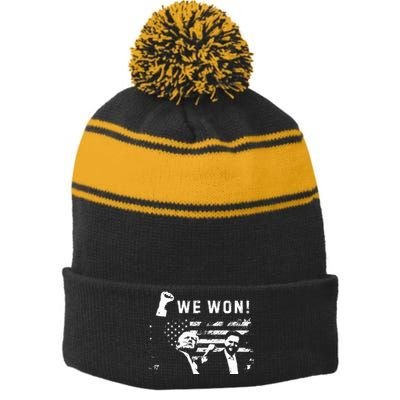 Trump Vance We Won Win Inauguration Day 2025 47th President Stripe Pom Pom Beanie