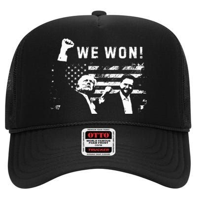 Trump Vance We Won Win Inauguration Day 2025 47th President High Crown Mesh Back Trucker Hat