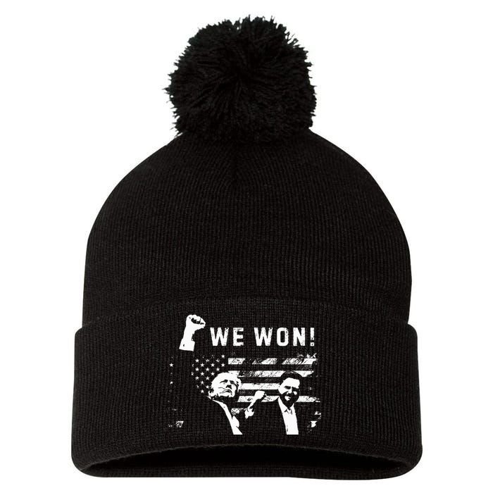 Trump Vance We Won Win Inauguration Day 2025 47th President Pom Pom 12in Knit Beanie