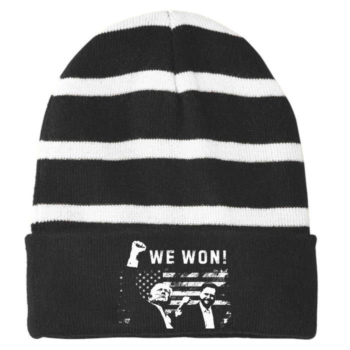 Trump Vance We Won Win Inauguration Day 2025 47th President Striped Beanie with Solid Band