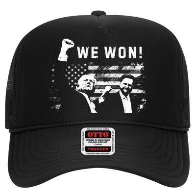 Trump Vance We Won Win Inauguration Day 2025 47th President High Crown Mesh Back Trucker Hat