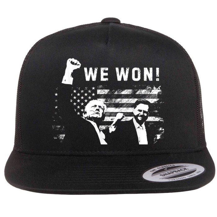 Trump Vance We Won Win Inauguration Day 2025 47th President Flat Bill Trucker Hat